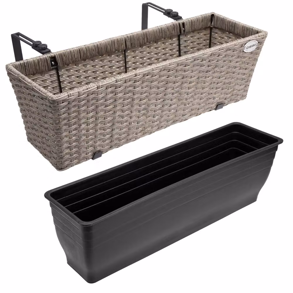 Set di 2 fioriere da balcone Casaria in polyrattan color crema L: 60 cm, P: 20 cm, H: 19 cm – 3