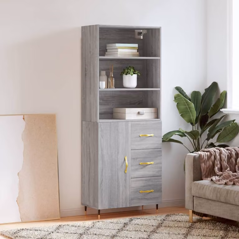 Credenza vidaXL in stile industriale Grigio Sonoma con ante a battente e ripiani interni, L/P/H: 69,5 x 34 x 180 cm