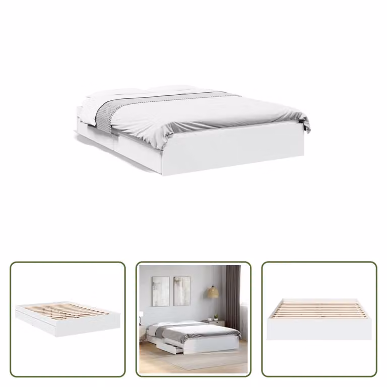 The Living Store Giroletto con cassetti bianco 140x190 cm in materiale ligneo