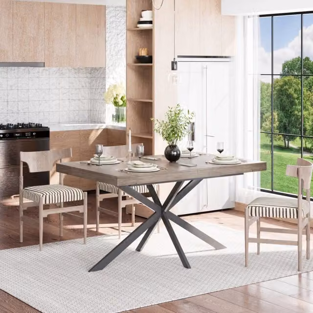 Tavolo da pranzo allungabile ULEVR 140-180x80 cm con vano portaoggetti, MDF e metallo grigio