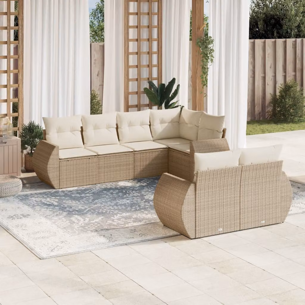 vidaXL Set Divani da Giardino a L 7 pz con Cuscini Beige e Struttura in Metallo – 1