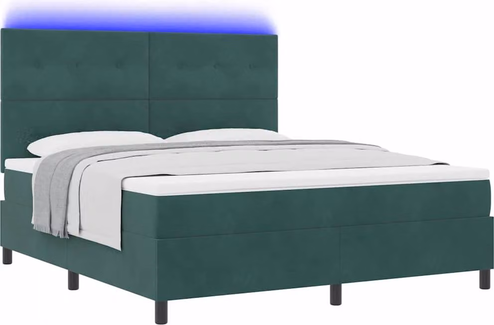 Letto a Sorgente LED Verde Scuro 180 x 200 cm Velluto