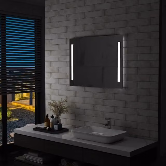 Specchio da parete con LED vidaXL argento, rettangolare, L: 80 cm, H: 60 cm