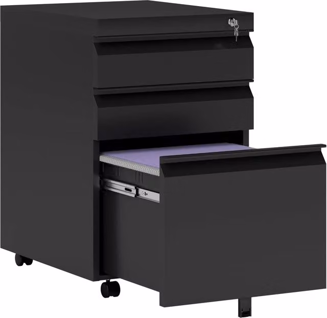 Carrello mobile con 3 cassetti zephmum nero in acciaio con ruote L: 39 cm, P: 48 cm, H: 60 cm – 1