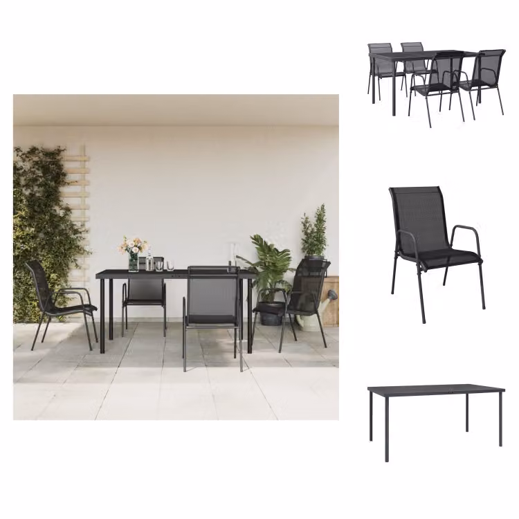 vidaXL Set da pranzo da giardino 5 pezzi in acciaio nero e textilene - Set di mobili da giardino