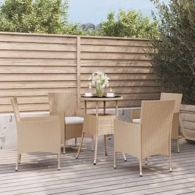Set da Bistrò da Giardino 5 pz con Cuscini Beige in Polyrattan 3187421