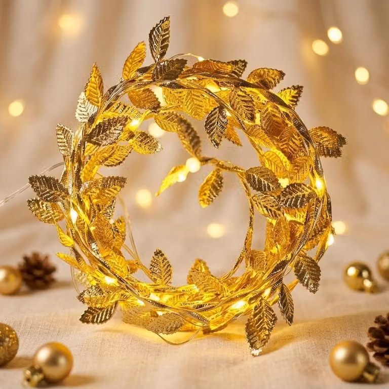 Catena luminosa a LED a forma di vite, lunghezza 5 metri, luce bianca calda, colore oro