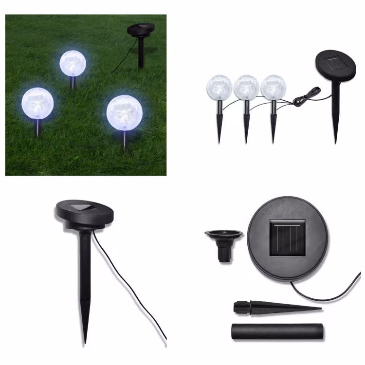 vidaXL Lampade da giardino a 3 LED con picchetto a terra e modulo solare - Lampada da giardino - Lampade da giardino - Illuminazione esterna - Luce da giardino