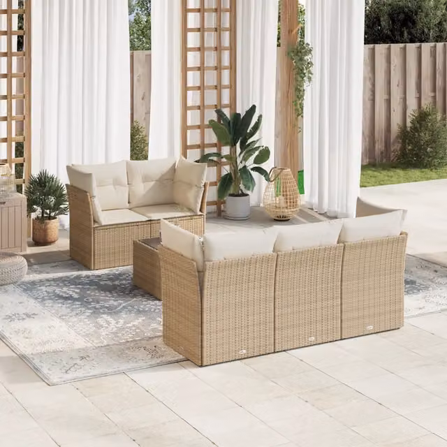 Set Divano da Giardino 6 pz con Cuscini Beige in Polyrattan 3249087