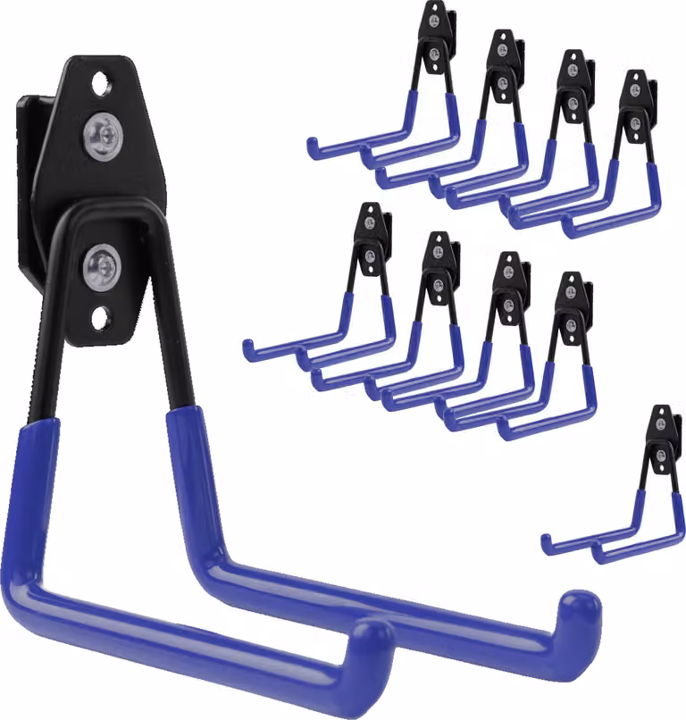 Set di 10 ganci portautensili BOTLE per sistema di valigette Qbrick per utensili elettrici, "dritti" 13 cm, stabili con rivestimento in PVC, per garage, officina, capanno, ganci doppi, portata fino a 30 kg