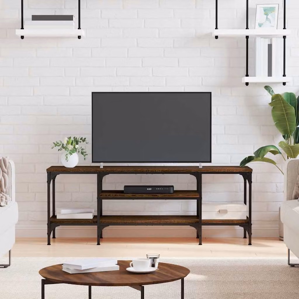 Mobile TV vidaXL in stile industriale, Rovere Marrone, Legno Multistrato e Ferro, L 121 cm x P 35 cm x H 45 cm