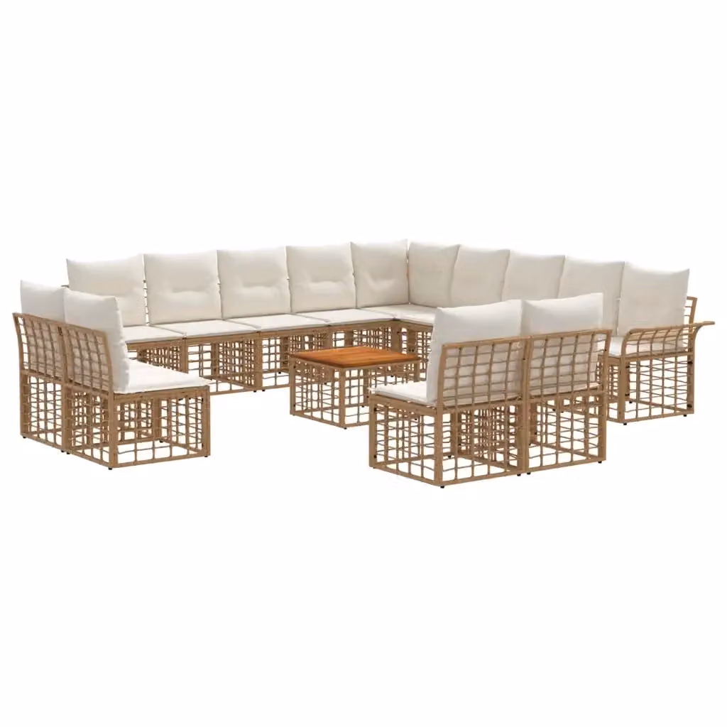 Set di divani da esterno vidaXL a forma di U con 14 pezzi per 13 posti, colore beige, bianco e marrone, con struttura in metallo e cuscini inclusi per giardino e terrazza – 2