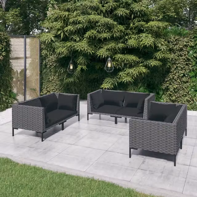 Set da giardino componibile vidaXL in polyrattan grigio scuro con 6 pezzi e cuscini imbottiti – 1