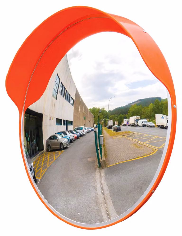Specchio di sicurezza, diametro 60 cm, colore arancione, per eliminare gli angoli ciechi, ideale per garage e negozi