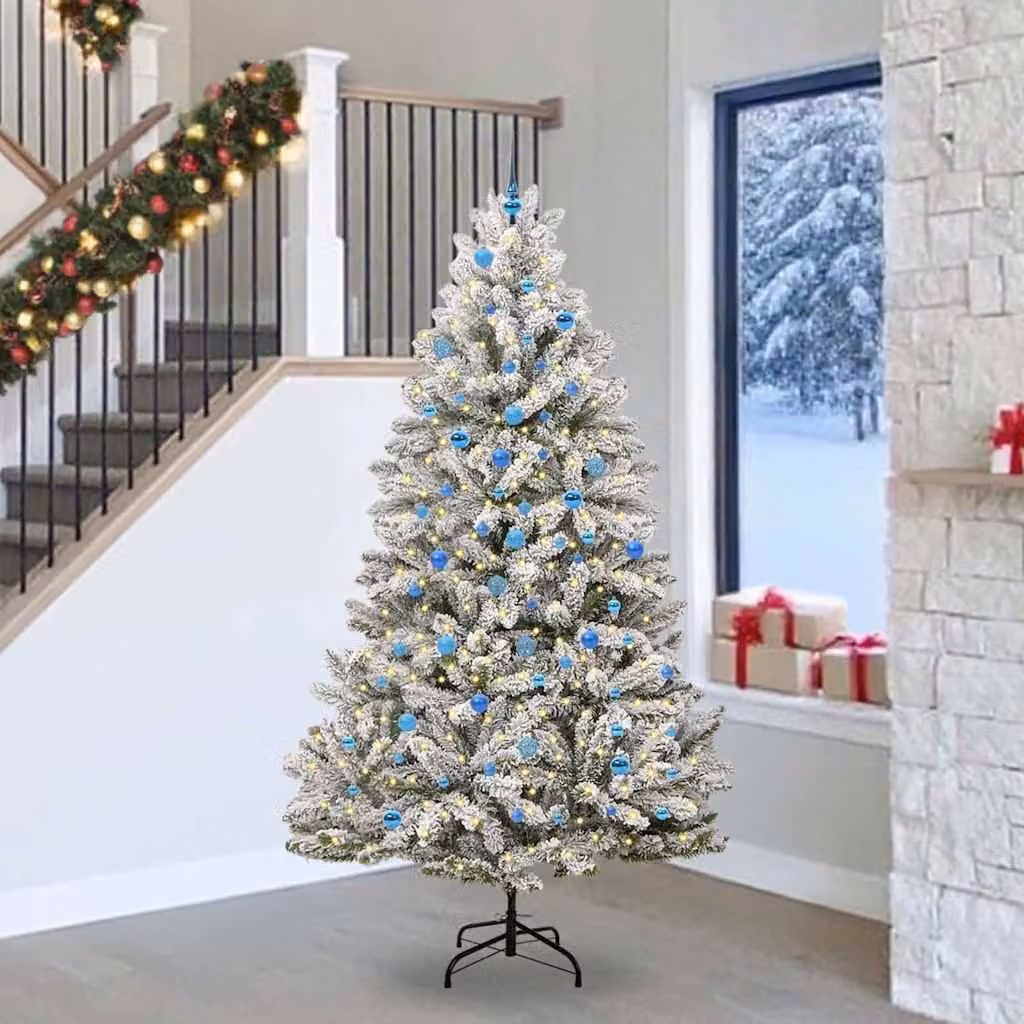 Albero di Natale artificiale vidaXL verde e bianco con 300 LED bianco caldo in PVC e metallo, Altezza: 240 cm – 1