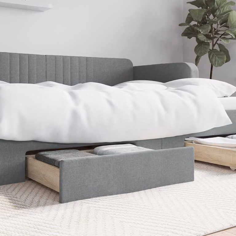 Set di 2 cassetti da letto vidaXL in legno multistrato e tessuto, colore grigio chiaro