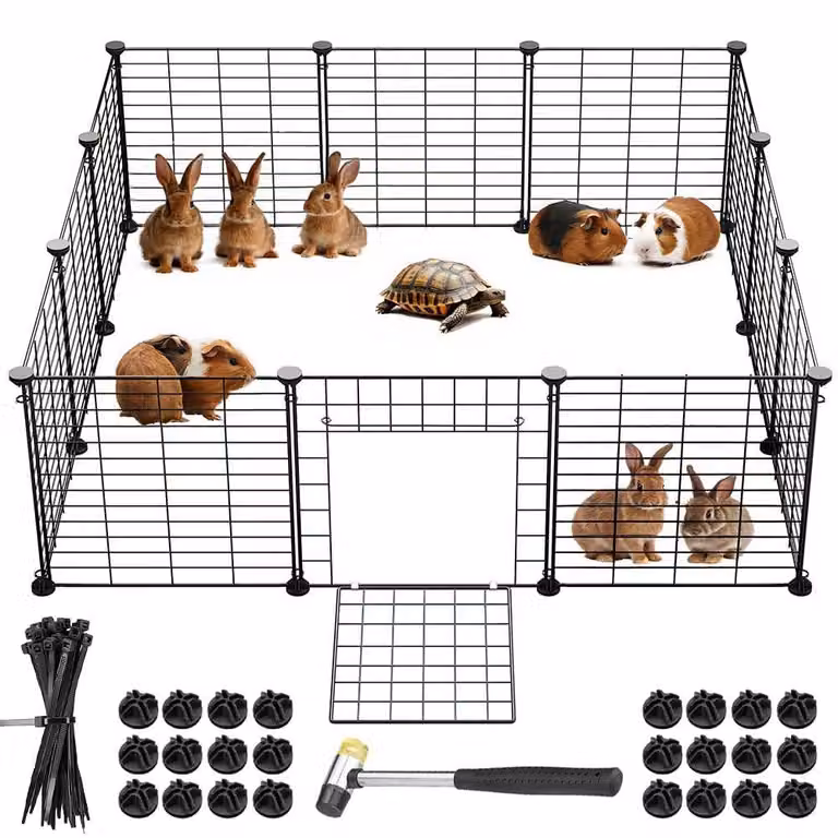 Recinto per piccoli animali domestici, con porta, recinzione in metallo personalizzabile, dimensioni 110 x 75 x 39 cm