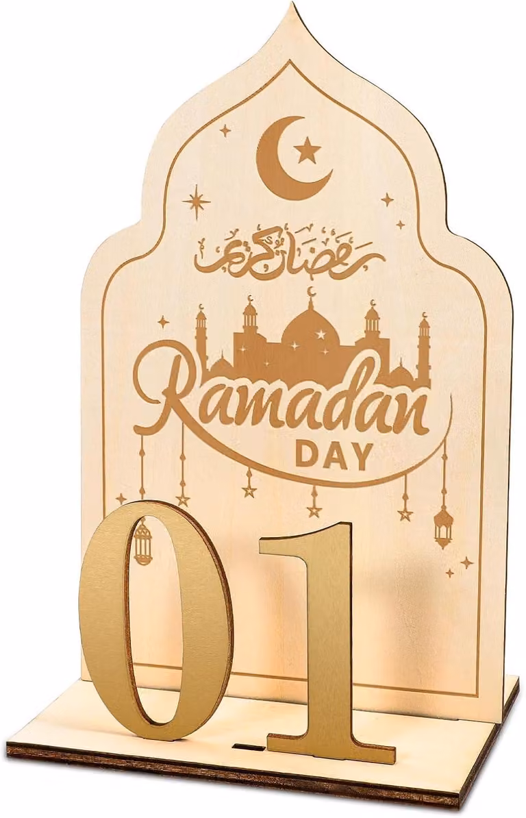 Calendario dell'Avvento in legno a tema Ramadan - Calendario Ramazan con conto alla rovescia di 30 giorni - Calendario Eid Mubarak - Regali e decorazioni per il Ramadan