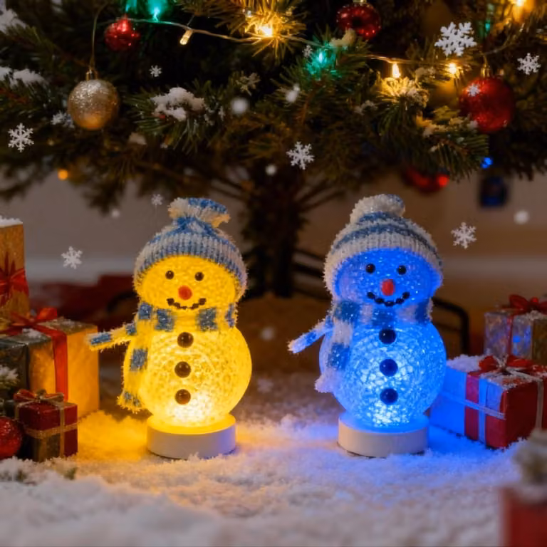 Set di 2 lampade da tavolo a LED a forma di pupazzo di neve, con illuminazione RGB a 7 colori, alimentazione USB