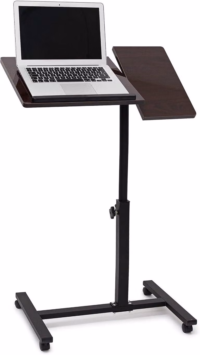 Tavolo portatile per laptop su ruote - Regolabile in altezza - Rotante - 95 x 60 x 40,5 cm - Nero