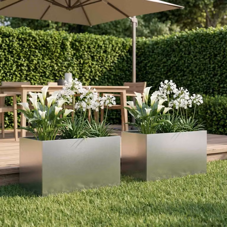 Set di 2 vasi da giardino vidaXL in acciaio inox color argento L: 60 cm, P: 40 cm, H: 40 cm