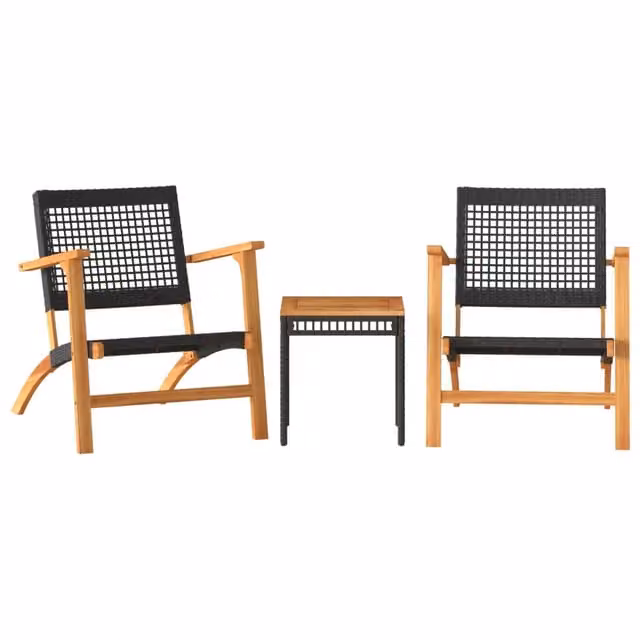 Set da Bistrot 3 pz in Polyrattan e Legno di Acacia Nero e Marrone per Giardino e Terrazzo