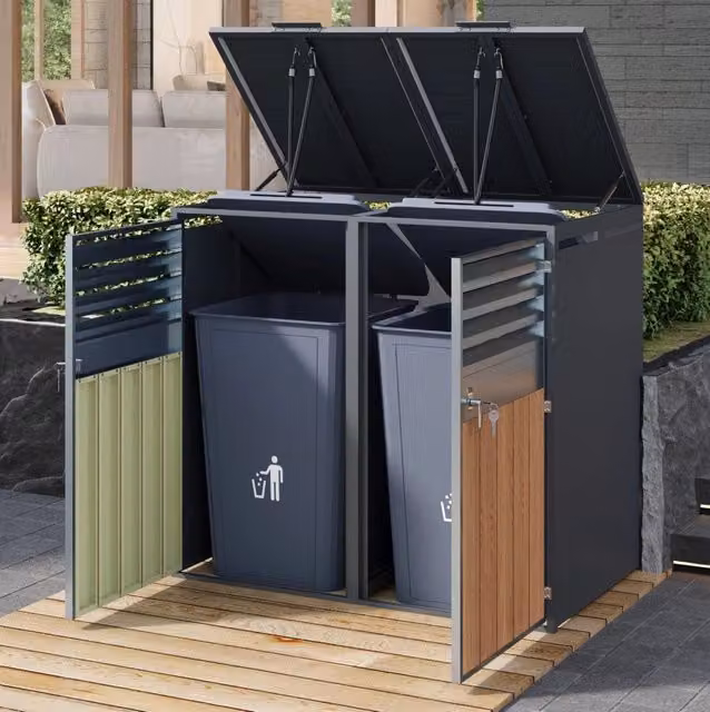 Box portabidoni a 2 scomparti con coperchi idraulici; acciaio zincato grigio effetto legno