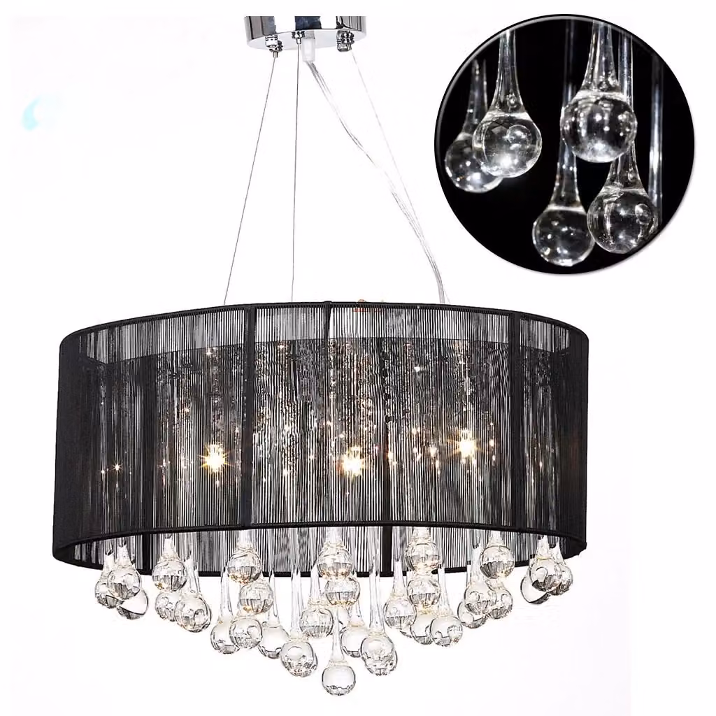 Lampadario da soffitto rotondo vidaXL in metallo e vetro con cristalli nero e cromo – 2