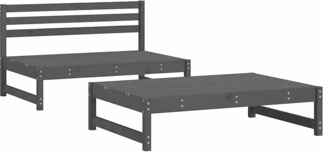Set Salotto da Giardino 2 Pezzi in Legno di Pino con Divano a 2 Posti e Pouf Grigio con Cuscini Inclusi