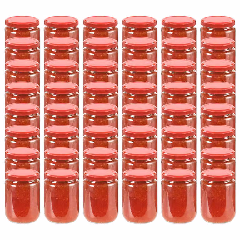 Set di 48 vasi per marmellata in vetro trasparente con coperchio rosso vidaXL, capacità 230 ml ciascuno