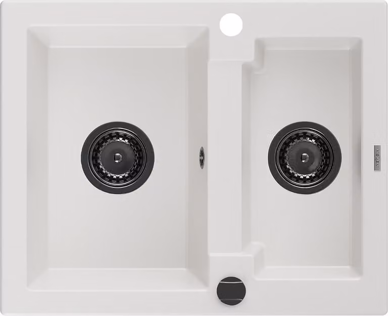 Mexen Carlos lavello in granito 1,5-vani 582 x 475 mm, bianco, sifone nero - 6518581500-20-B