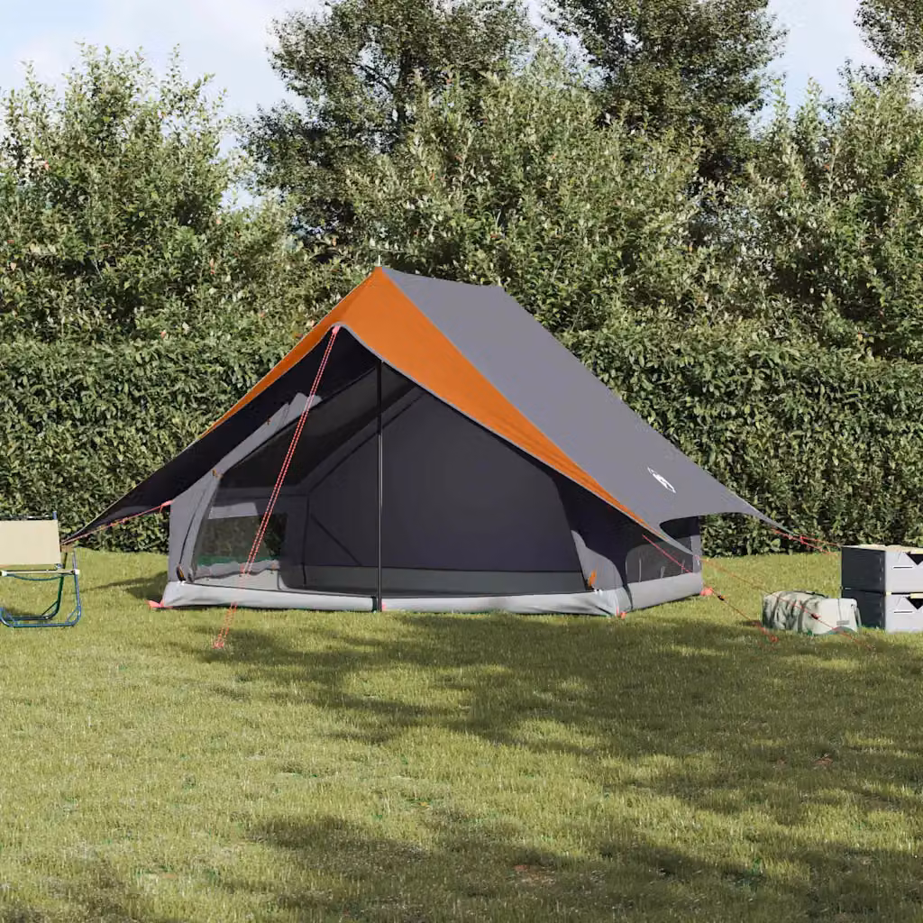 Tenda Familiare vidaXL Moderna in Poliestere e Fibra di Vetro, Grigio e Arancione, L/P/H: 256 x 256 x 185 cm