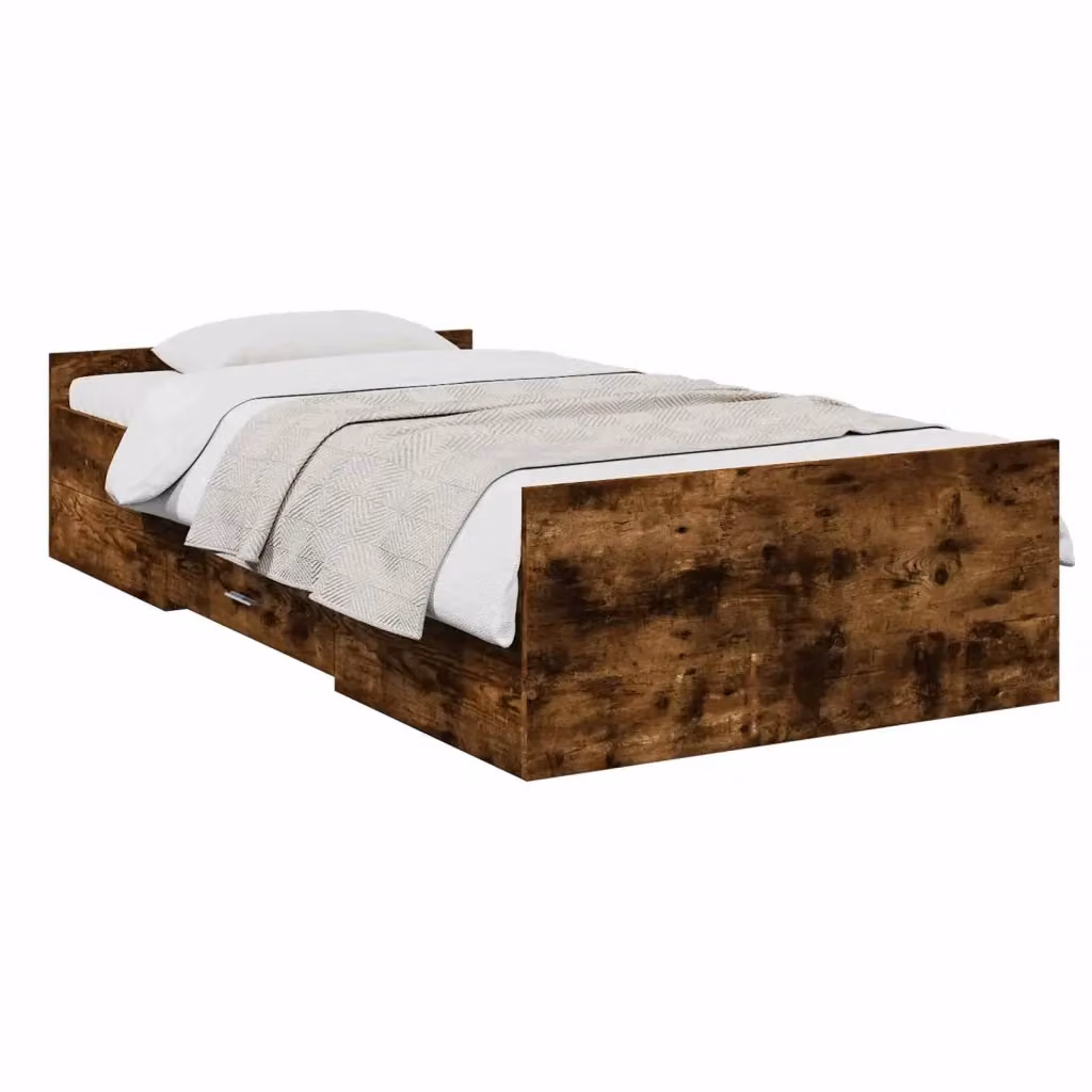 Letto con contenitore vidaXL in legno Rovere Fumo con cassetti, L 80 cm x P 200 cm x H 40 cm – 2