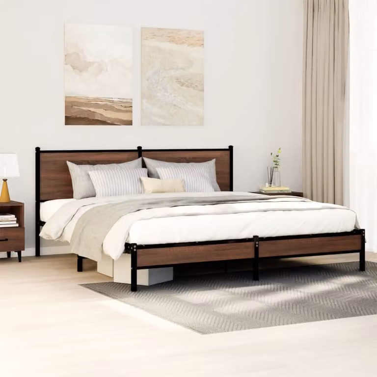 Giroletto in metallo vidaXL senza materasso, colore rovere marrone, L: 200 cm, P: 160 cm, H: 91,5 cm