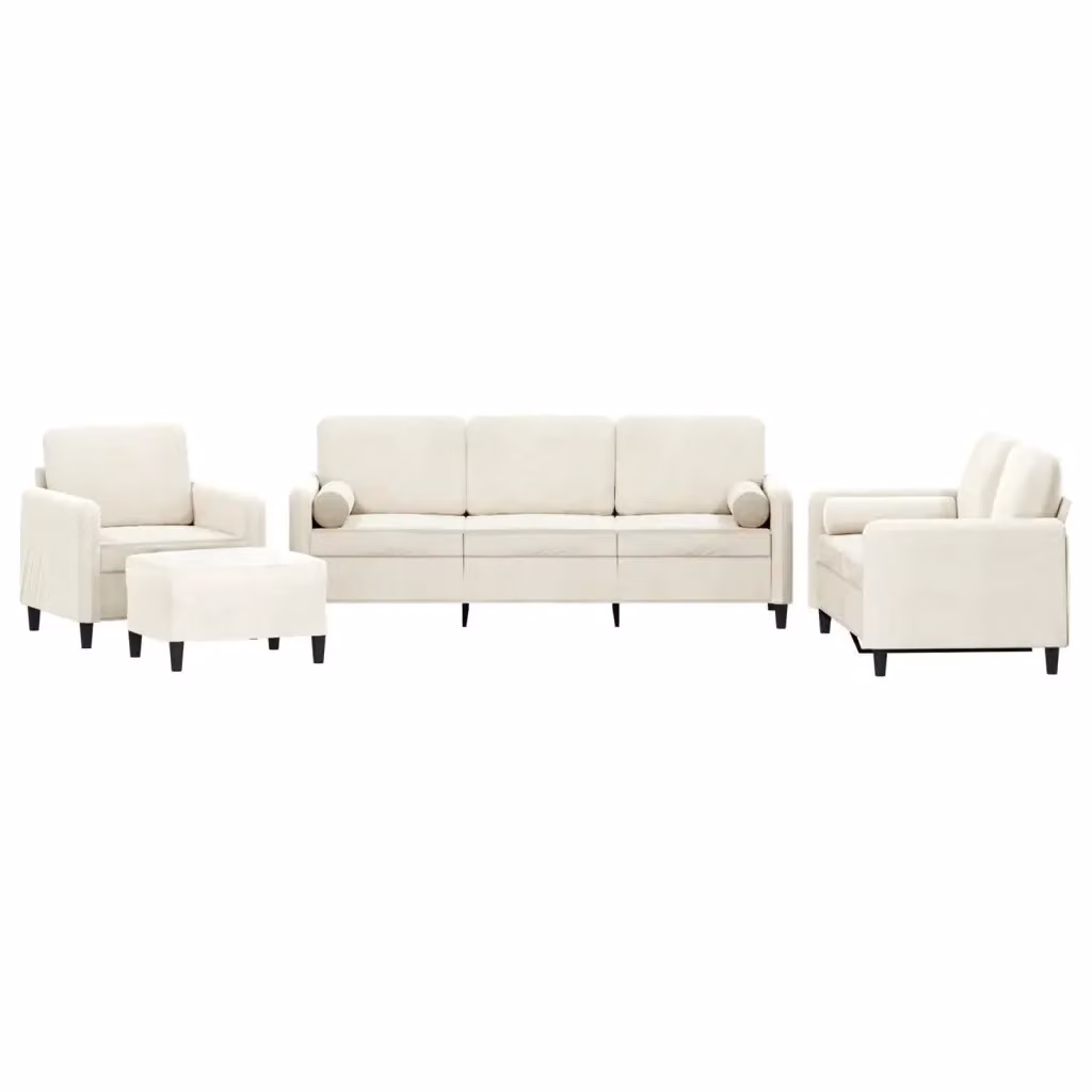 Set di divani moderno vidaXL in velluto beige composto da un divano a 3 posti, un divano a 2 posti, un pouf e cuscini decorativi – 2