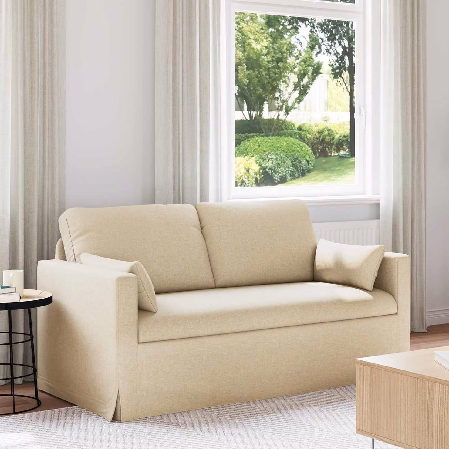 Divano vidaXL in tessuto beige con struttura in metallo e coperture rimovibili L: 158 cm, P: 78 cm, H: 80 cm – 1