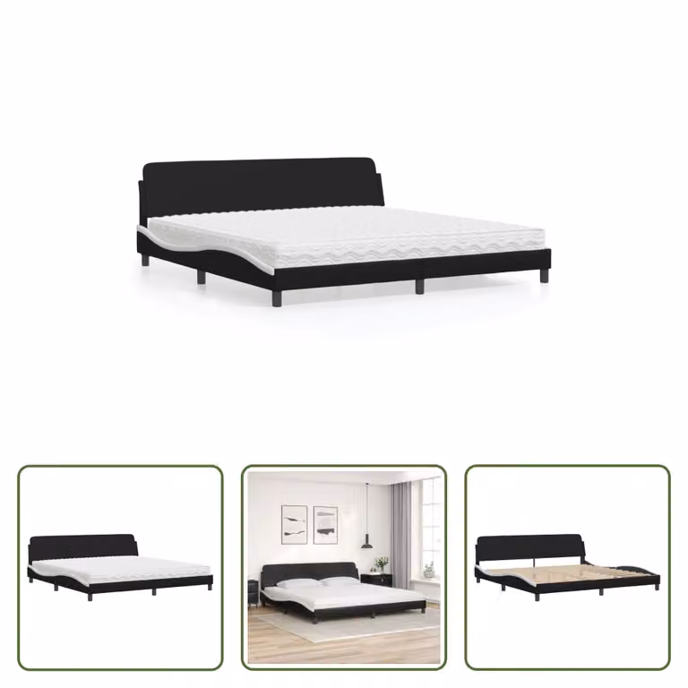 The Living Store Letto con materasso bianco e nero 200x200 cm in ecopelle