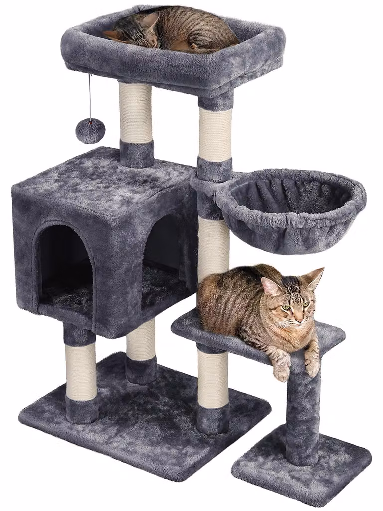 Yaheetech, albero per gatti stabile, altezza 96 cm, con 6 pali per graffiare, colore grigio scuro