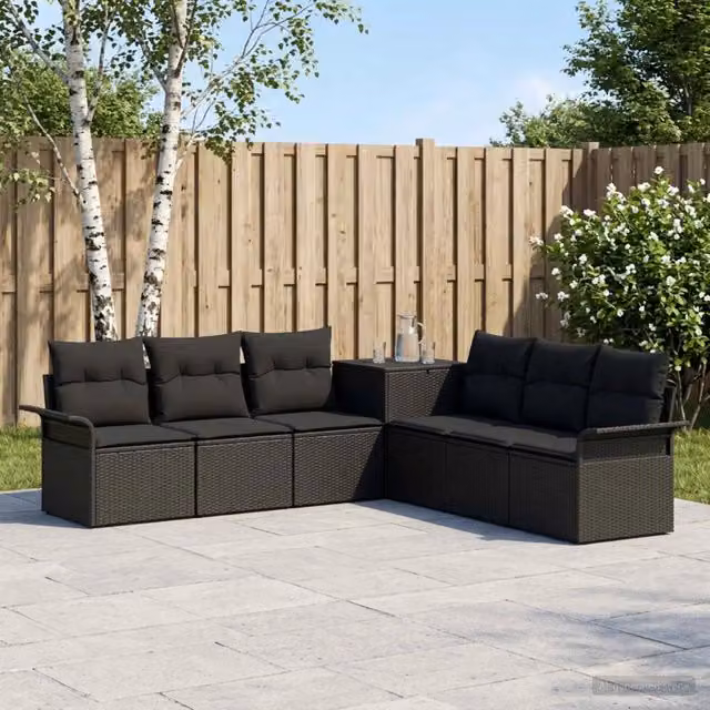 Set di divani 7 pz Nero Rattan sintetico e Acciaio 3448654