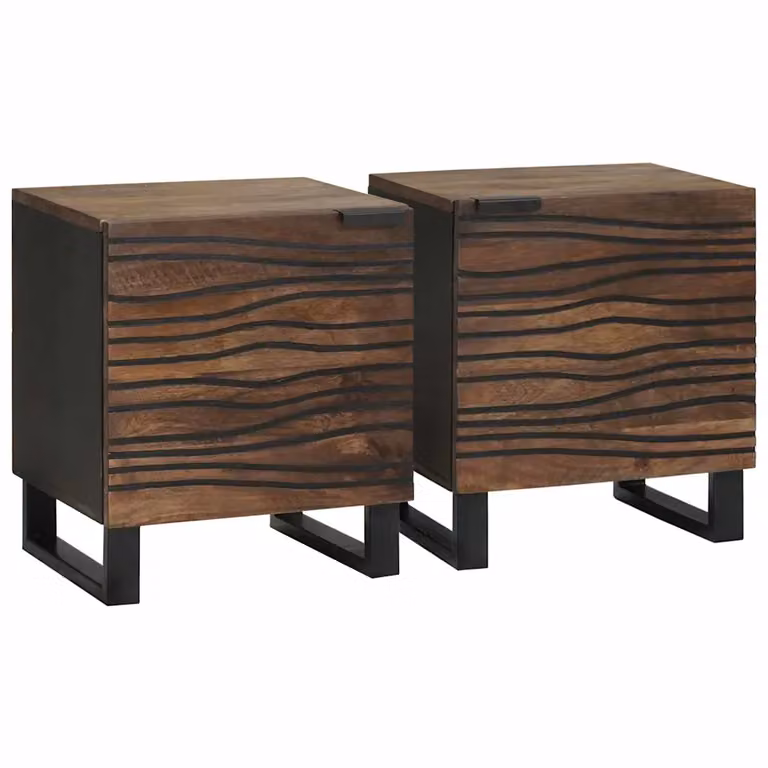 Set di 2 Armadi da Notte vidaXL in Legno di Mango e Acacia, Colore Marrone Rustico, L/P/H: 40 x 33 x 46 cm