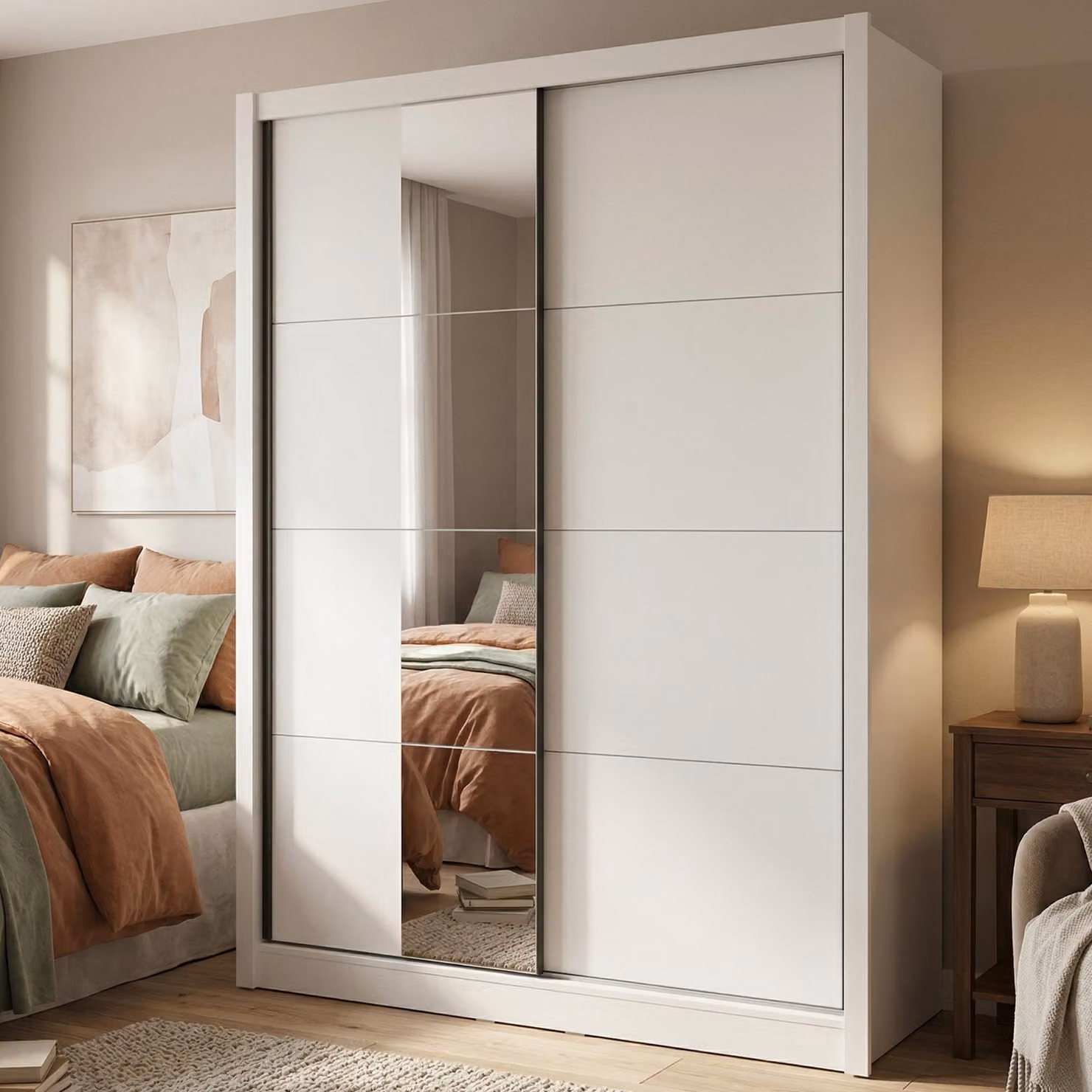 Dmora Guardaroba Grande Carisolo 155x216h cm Bianco Opaco, Appendiabiti 5 Ripiani
