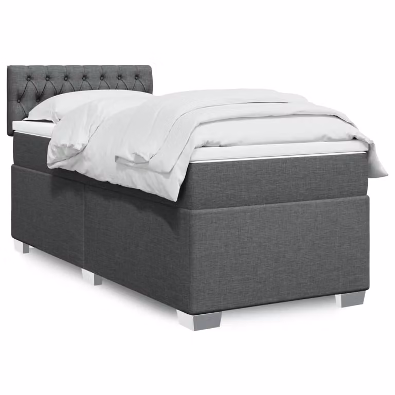 vidaXL Giroletto a Molle con Materasso Ibrido in Tessuto Grigio e Bianco L/P/H: 90 x 190 cm