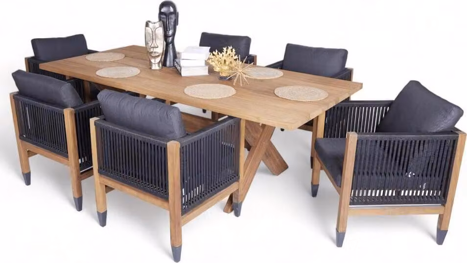 Luxuriöse Komplett Set Esstisch Holz Stilvoller 6x Stühle Textil Gartenmöbel