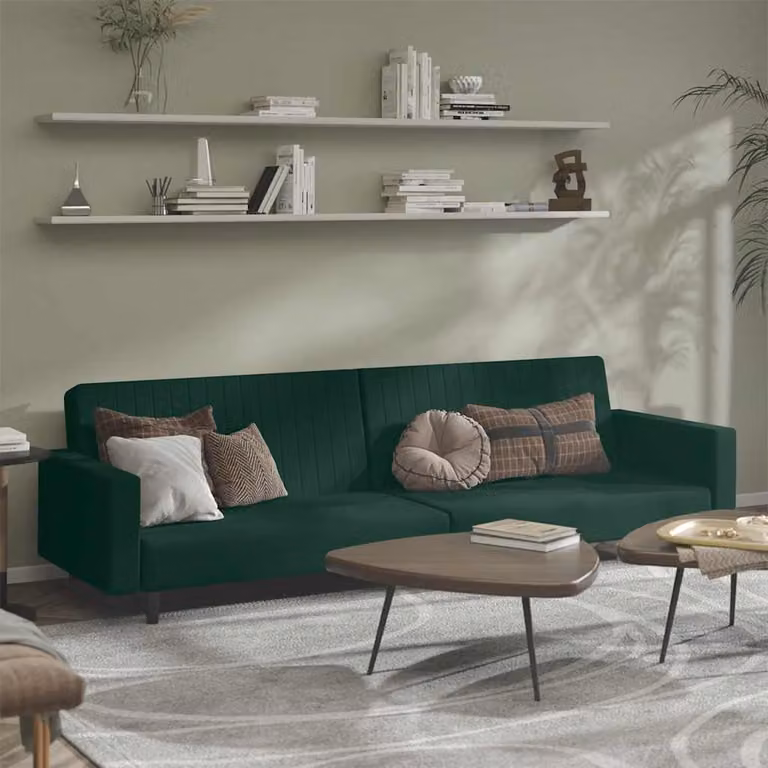 vidaXL Divano Letto Click-Clack Moderno in Velluto Verde con Struttura in Legno Solido e Poggiatesta Regolabile, Dimensioni Letto: 90 x 200 cm