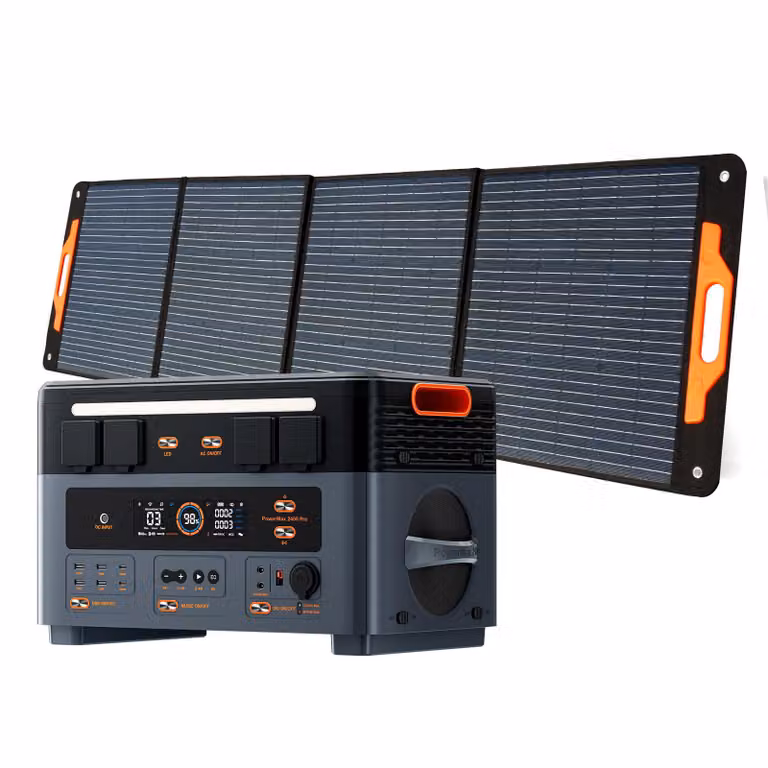 OSCAL PowerMax 2400Pro, sistema di accumulo solare separabile da 2400W/2016Wh, centralina di alimentazione. Microinverter OSCAL PM200 Pro + pannello solare pieghevole da 200W, impianto solare portatile