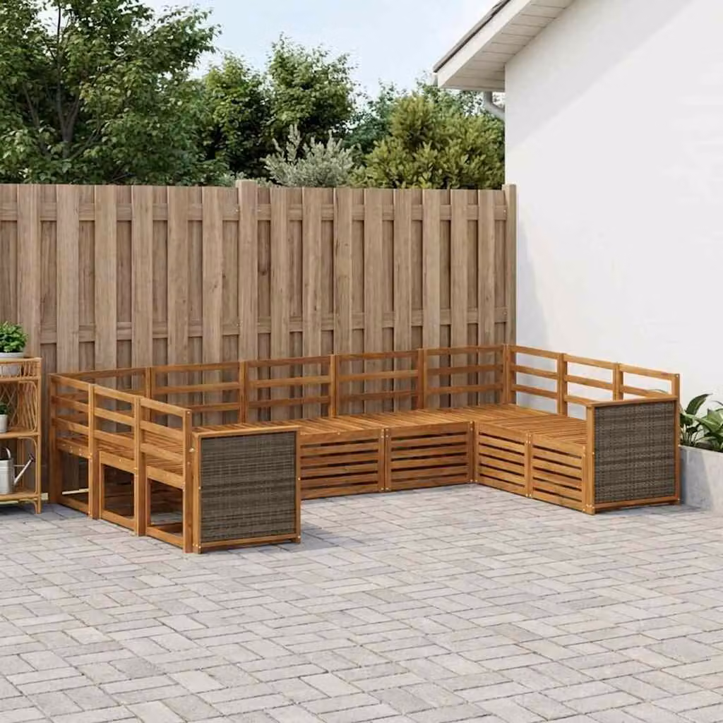 Set di divani da esterno vidaXL 7 pz in legno di acacia massello marrone con cuscini inclusi per giardino e terrazza
