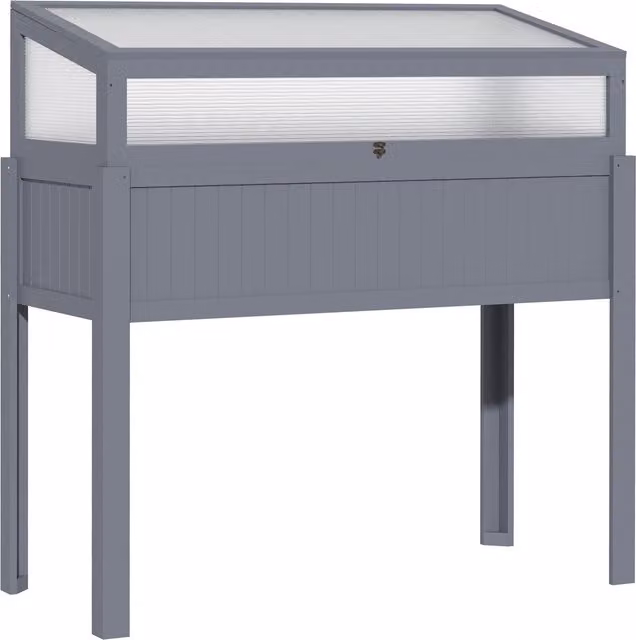 Letto rialzato in legno con serra 2-in-1 Outsunny, grigio, con copertura in policarbonato, L: 120 cm, P: 54 cm, H: 112/122 cm – 1