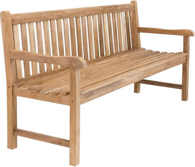 Robusta panchina da giardino Picadelly da 150 cm in teak pregiato con braccioli