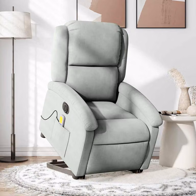 vidaXL Poltrona Alzapersona con Massaggio in Velluto Grigio Chiaro