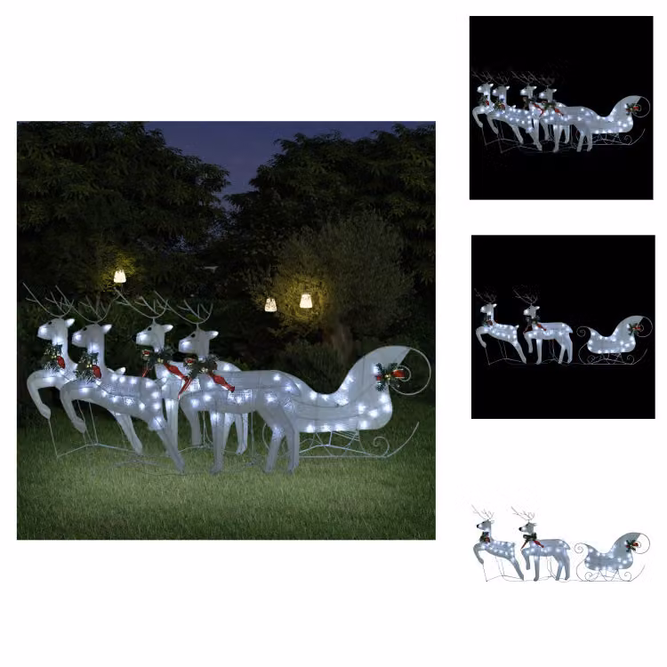 vidaXL Renna con slitta decorazione natalizia 100LEDs Outdoor White - Illuminazione natalizia